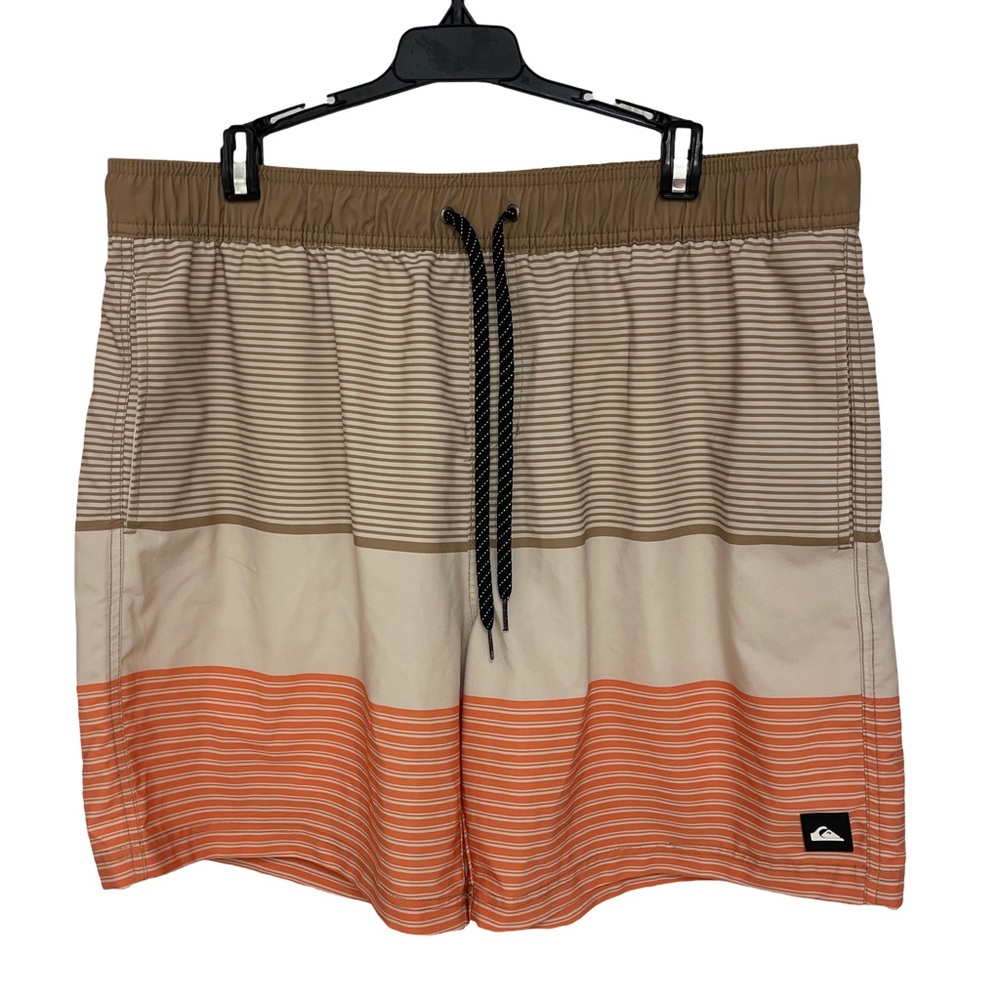 Quiksilver Tan and Orange Striped Board Shorts for Swim Men’s XL
